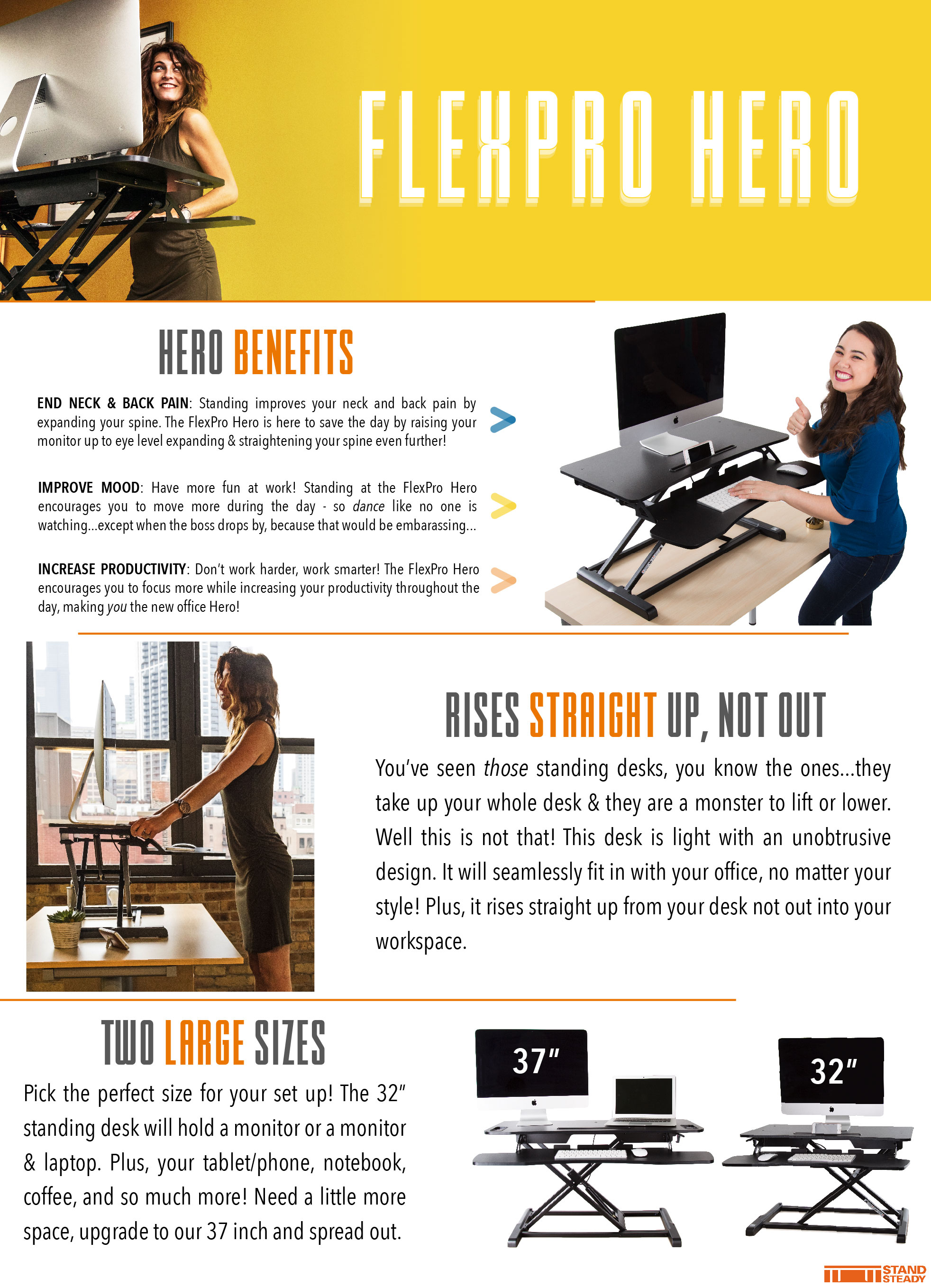 Flexpro Hero 37 Sit Stand Desk Converter Steady Specifications