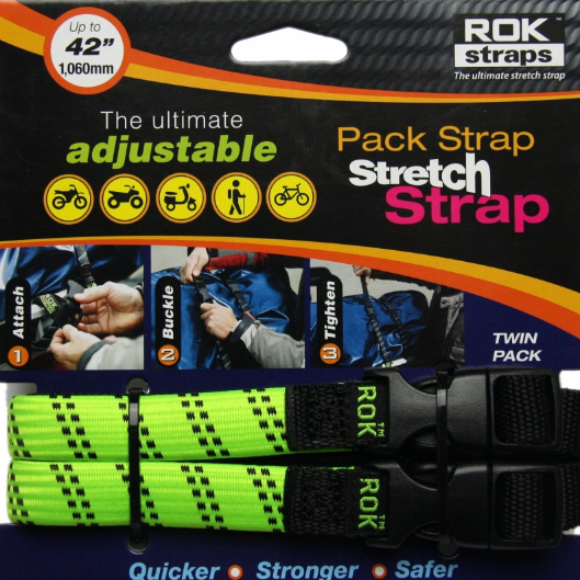 ROK Straps Pack Strap Adjustable Reflective Luggage Straps 2 Pack -  Black/Blue/Green - 42 - Padgett's Motorcycles