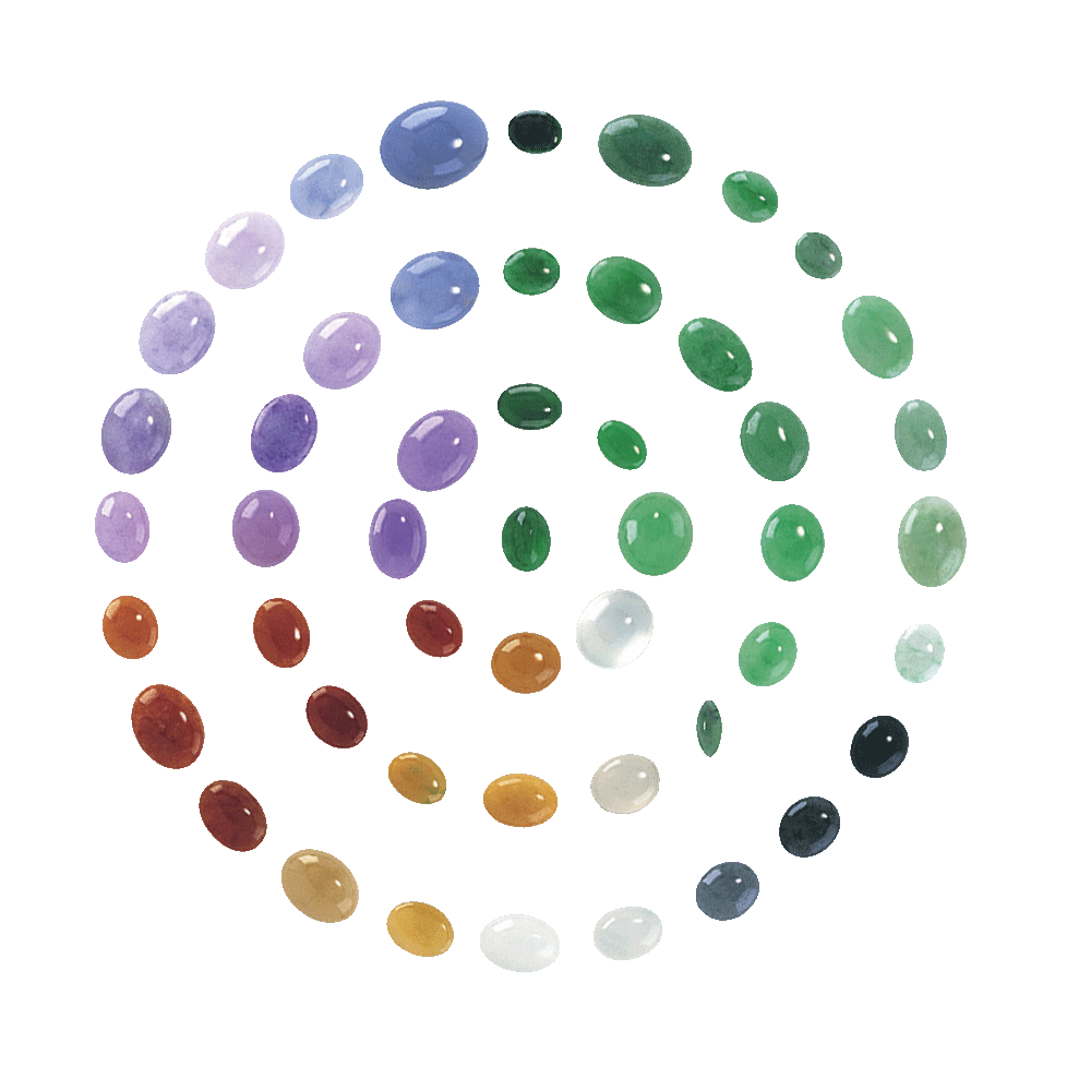 Colours of Jadeite Various jadeite cabochons in varying colours
