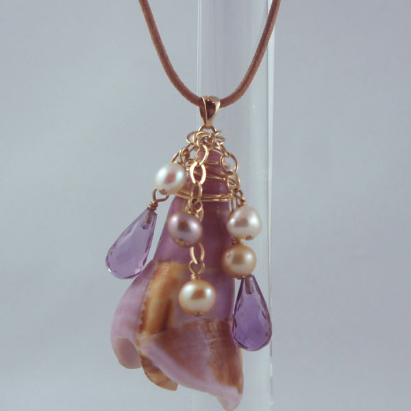 Custom made necklace with shell amethyst and pearls