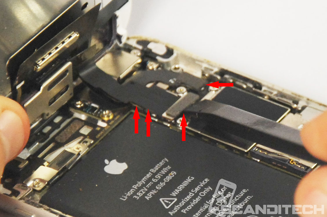iPhone 6/6+ battery replacement guide - identifying phone screen cables.
