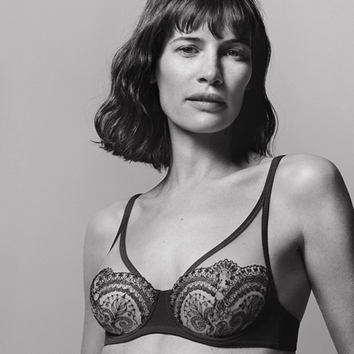 Maison Lejaby, French lingerie woman in black and white with a bra